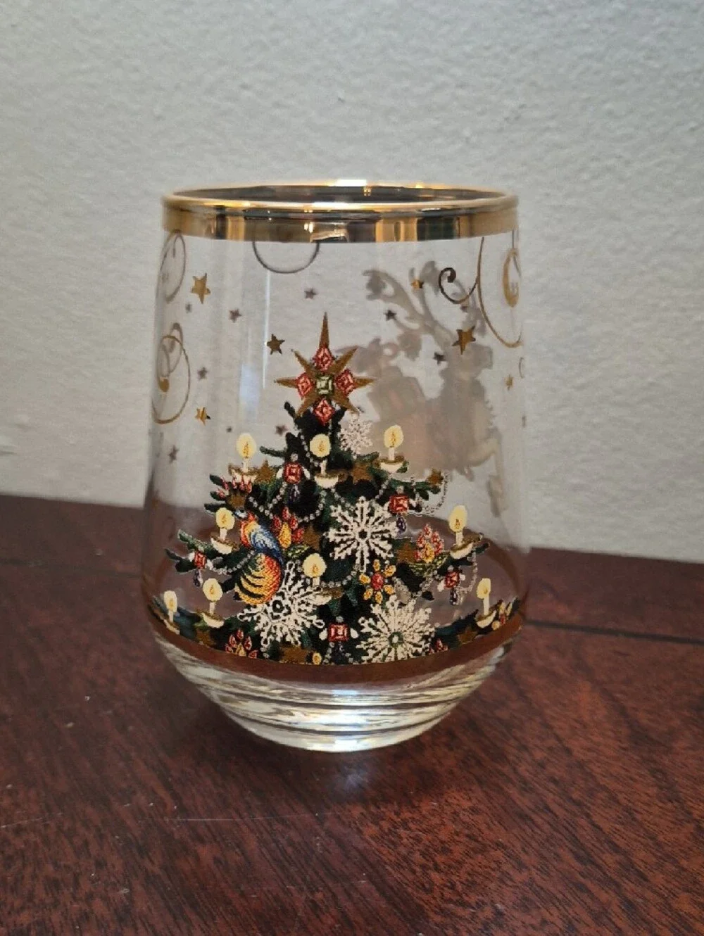Williams Sonoma Gold-Trim Reindeer‎ Stemless Glass